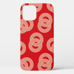Red shades, interlocked striped rings pattern. iPhone 12 case
