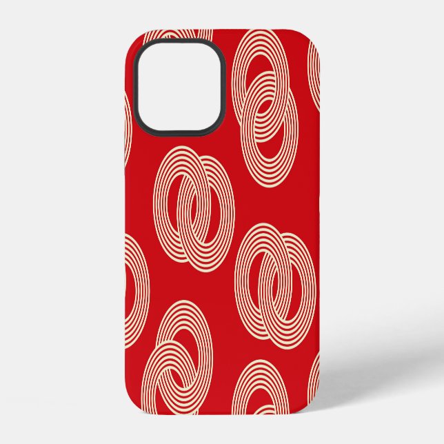 Red shades, interlocked striped rings pattern. iPhone case (Back)