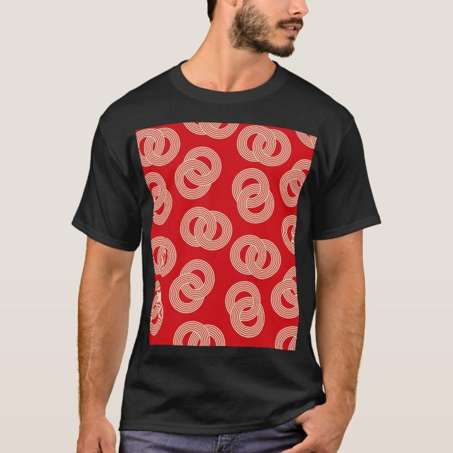 Red shades, interlocked striped rings pattern. T-Shirt (Front)