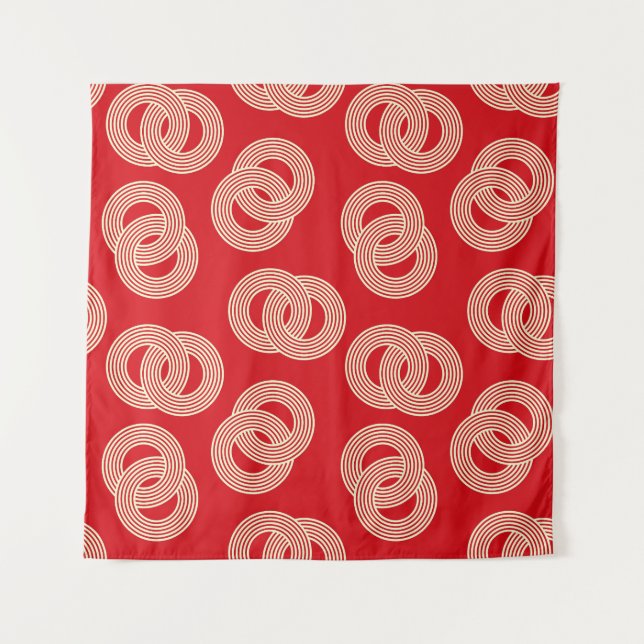 Red shades, interlocked striped rings pattern. tapestry (Front)