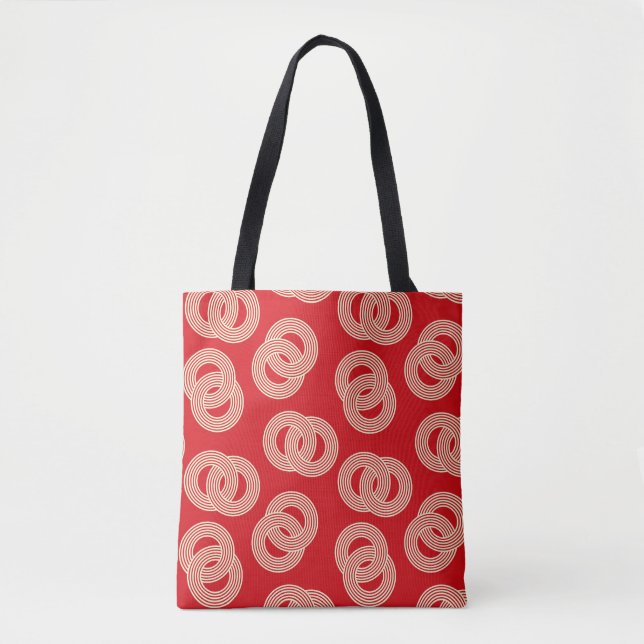 Red shades, interlocked striped rings pattern. tote bag (Front)