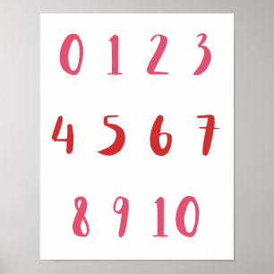 Red Shades Numbers Zero Ten 0 10 Teacher Kids Room Poster
