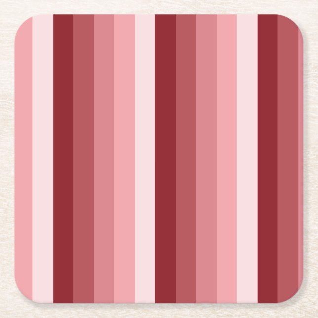 Red shadow stripes square paper coaster (Front)