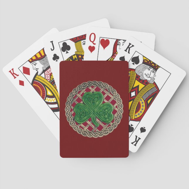 Red Shamrock On Celtic Knots Playing Cards (Back)
