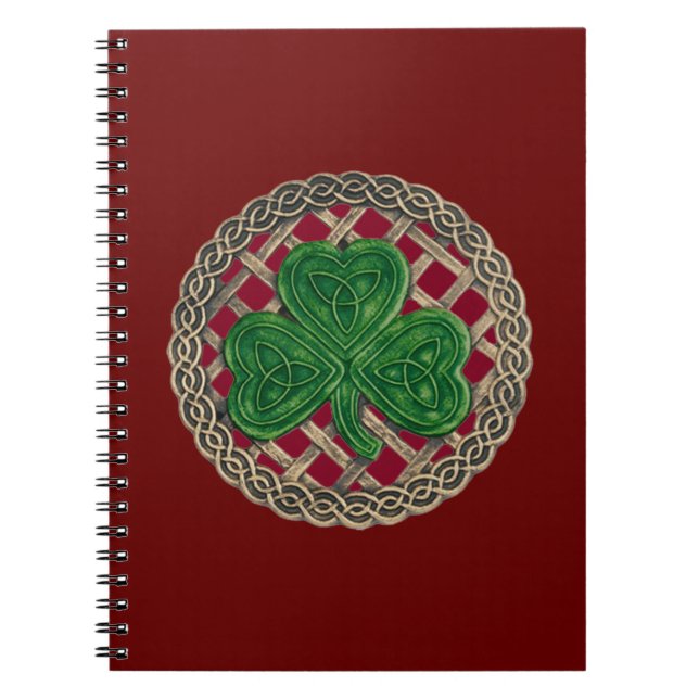 Red Shamrock On Celtic Knots Spiral Notebook (Front)
