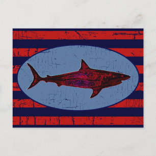 red shark & stripes postcard