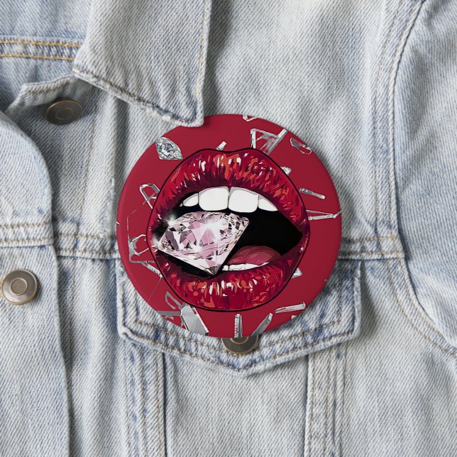 Red shattered glass and diamonds 10 cm round badge (In Situ)