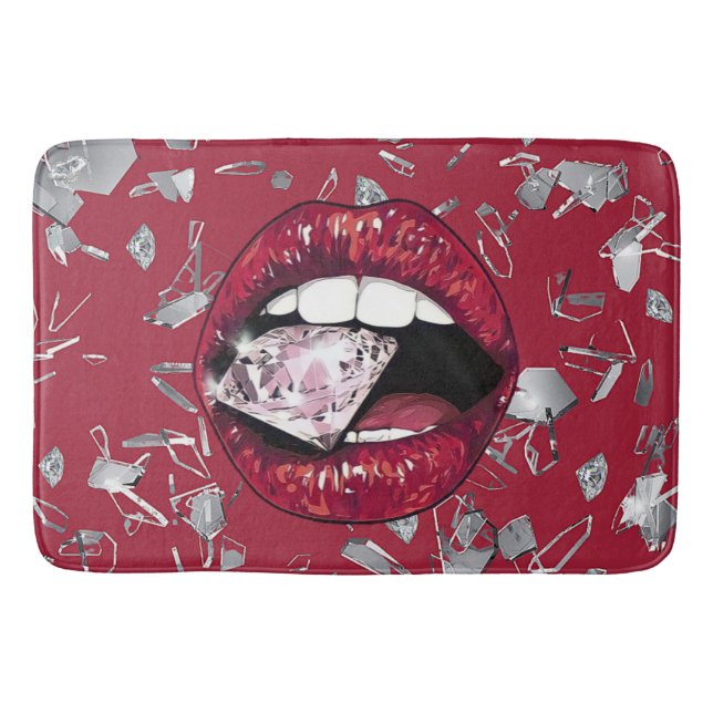 Red shattered glass and diamonds bathroom decor  bath mat (Front)