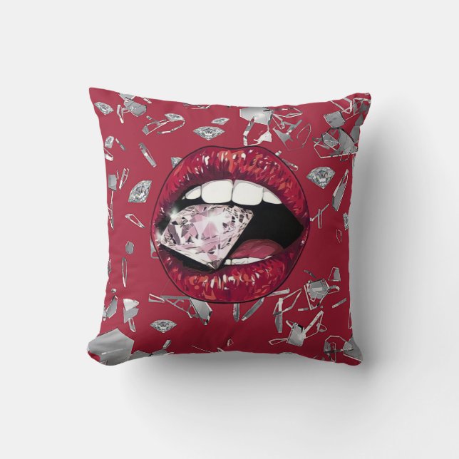 Red shattered glass and diamonds home decor cushion (Front)