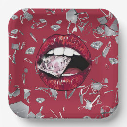 Red shattered glass and diamonds paper plate