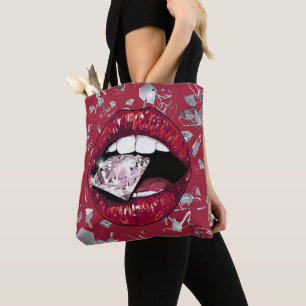 Red shattered glass and diamonds tote bag