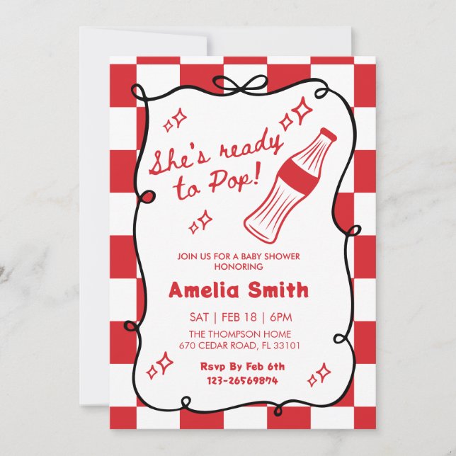 Red She's Ready to Pop cola Soda Baby shower  Invitation (Front)