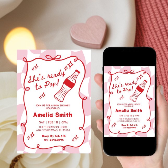 Red She's Ready to Pop cola Soda Baby shower  Invitation (Creator Uploaded)