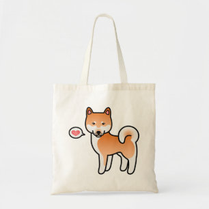 Red Shiba Inu Cartoon Dog With A Pink Heart Tote Bag