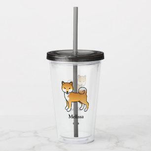 Red Shiba Inu Cute Cartoon Dog & Custom Name Acrylic Tumbler