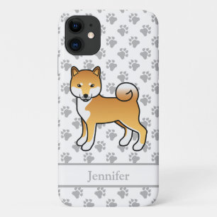 Red Shiba Inu Cute Cartoon Dog & Name Case-Mate iPhone Case