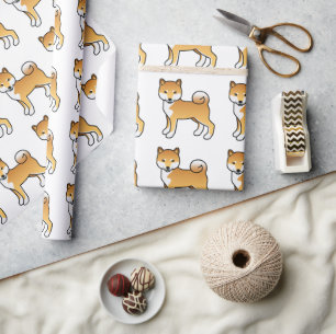 Red Shiba Inu Cute Cartoon Dog Pattern Wrapping Paper