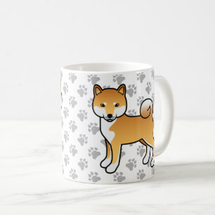 Red Shiba Inu Cute Cartoon Dog & Paws Coffee Mug