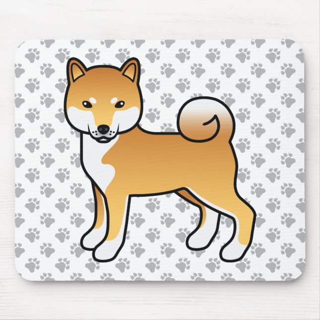 Red Shiba Inu Cute Cartoon Dog & Paws Mouse Pad (Front)