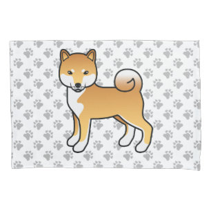 Red Shiba Inu Cute Cartoon Dog & Paws Pillowcase