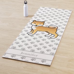 Red Shiba Inu Cute Cartoon Dog With Paws & Name Yoga Mat
