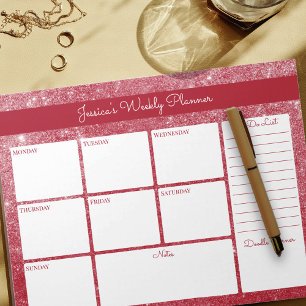 Red Shimmer Custom Weekly Planner and To Do List Notepad