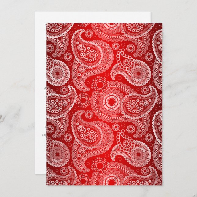 Red Shimmer Satin & Paisley Wedding Invitation (Front/Back)