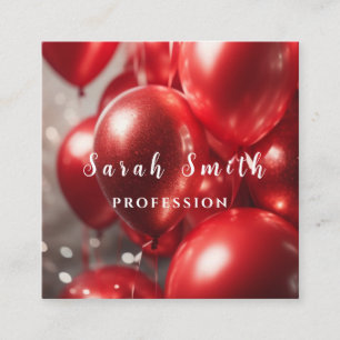 Red Shiny Balloons Party Glitter Square Business Card