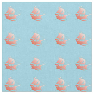 Red ships on blue fabric