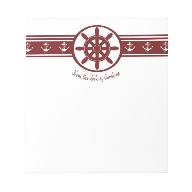 Red Ships Wheel Personalised Notepad (Front)
