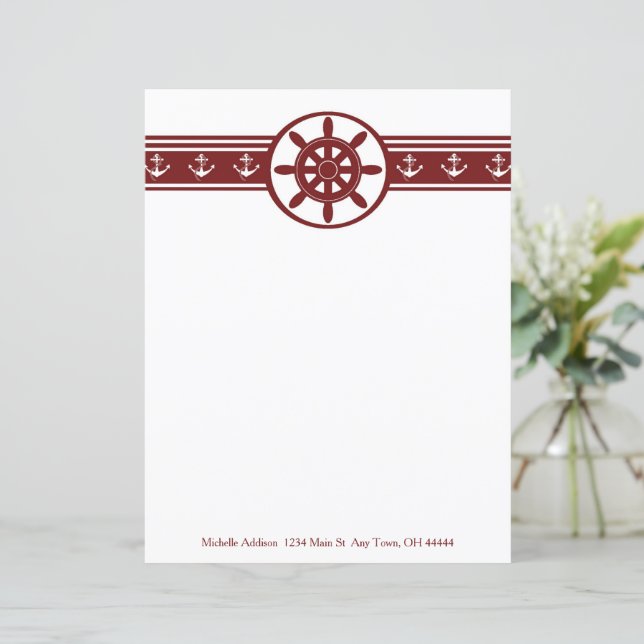 Red Ships Wheel Personalised Paper Sheet (Standing Front)