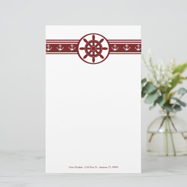 Red Ships Wheel Personalised Stationery (Standing Front)