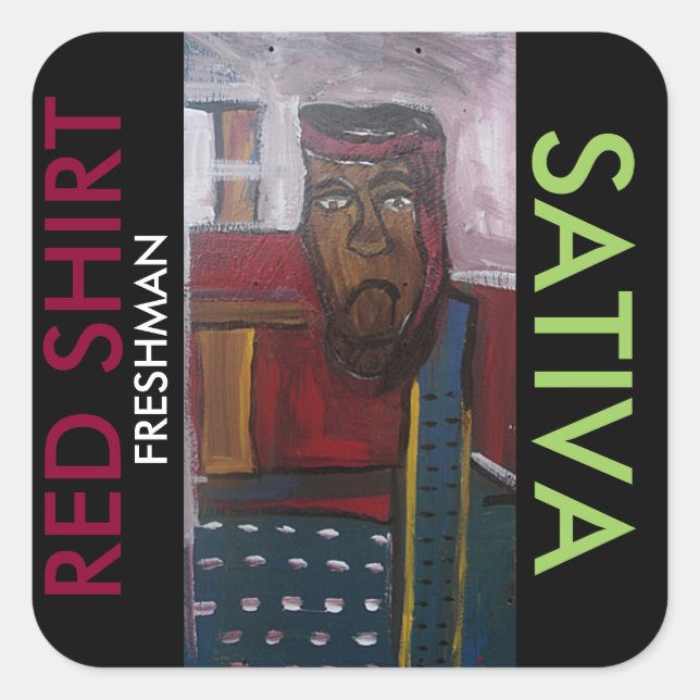 RED SHIRT FRESHMAN SATIVA SQUARE STICKER (Front)