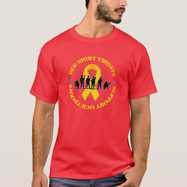 Red Shirt Fridays Support Our Troops Ribbon TShirt (Front)