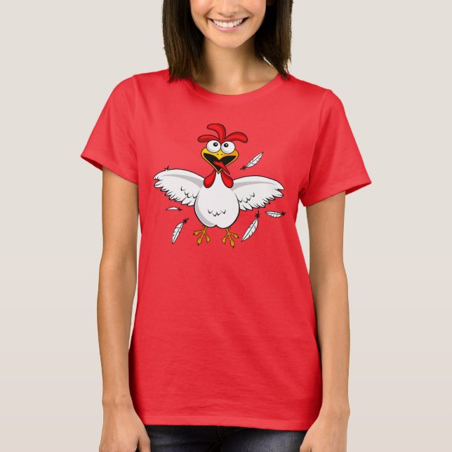 Red Shirt Funny Crazy Cartoon Chicken (Front)