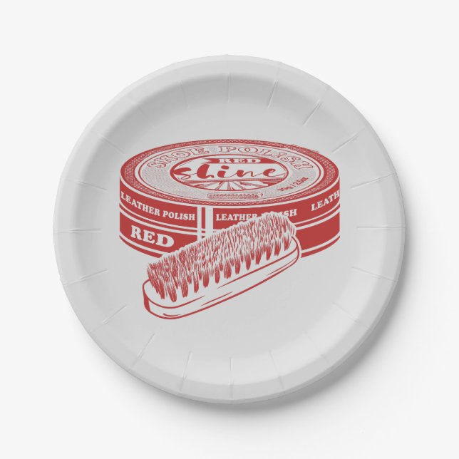 Red shoe polish paper plate (Front)