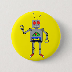Red Shoes Robot Yellow Button Pin