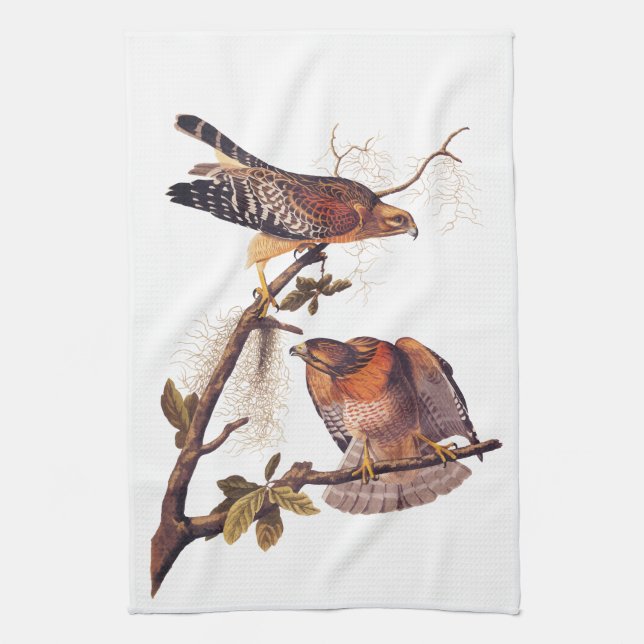 Red Shouldered Hawk Audubon Bird of Prey Tea Towel (Vertical)