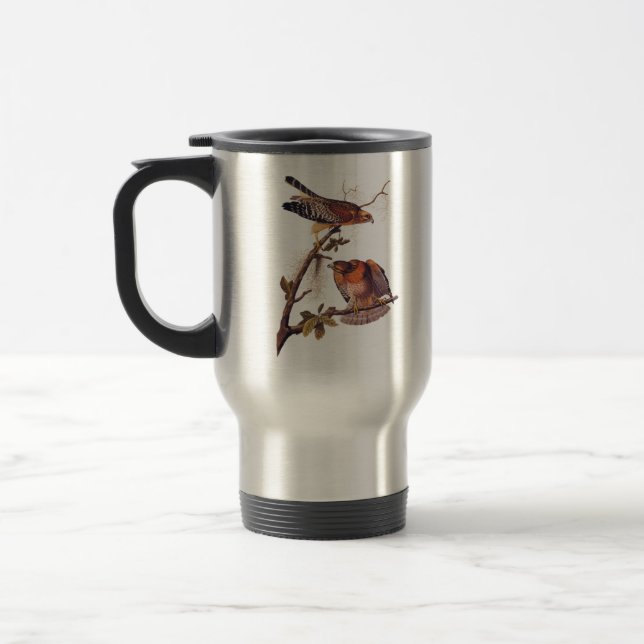 Red Shouldered Hawk Audubon Bird of Prey Travel Mug (Left)