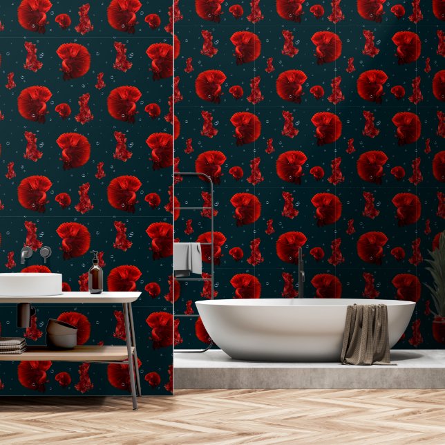 Red Siam Fish Peel And Stick Wallpaper (Bathroom)