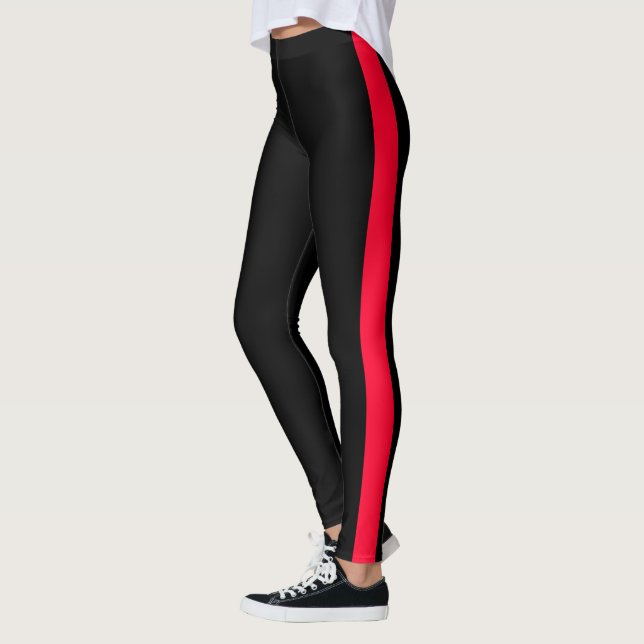 Red Side Stripe Black Leggings - Choose Colours (Left)