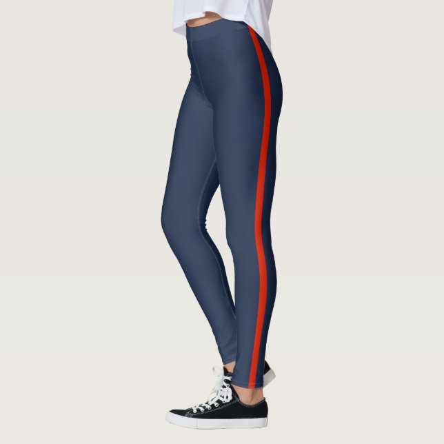 Red Side Stripe Navy Blue Leggings - Choose Colour (Left)