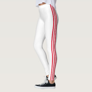 Red Side Stripe White Modern Sports Leggings
