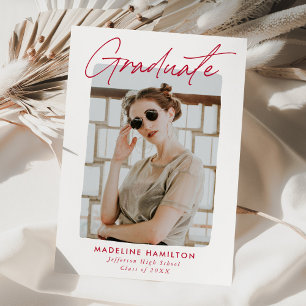Red Signature Script Photo Graduation Announcement