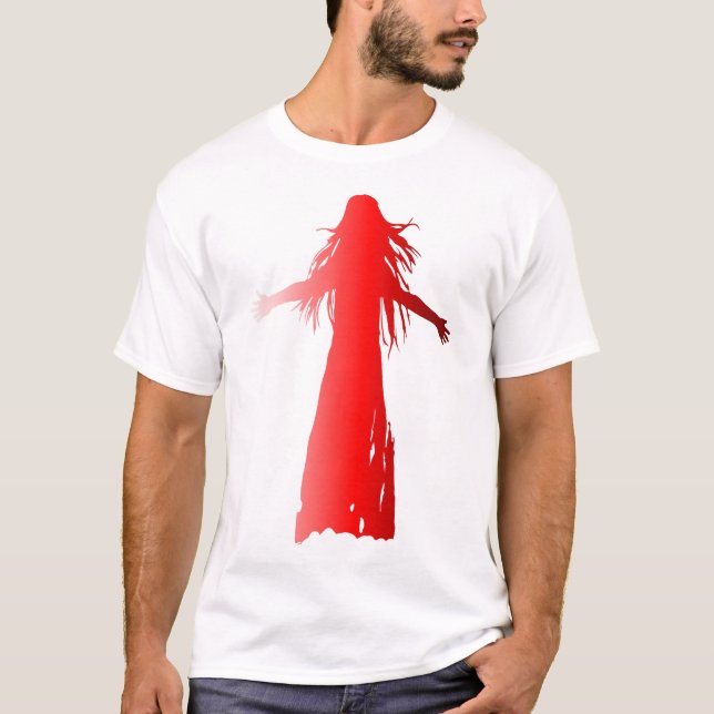 Red silhouette of a woman with long hair T-Shirt (Front)