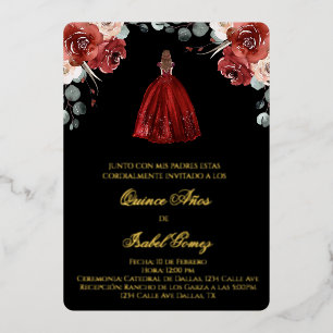 Red silhouette quinceañera invitation foil invit