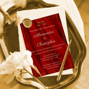 Red Silk and Gold Wedding Invitation
