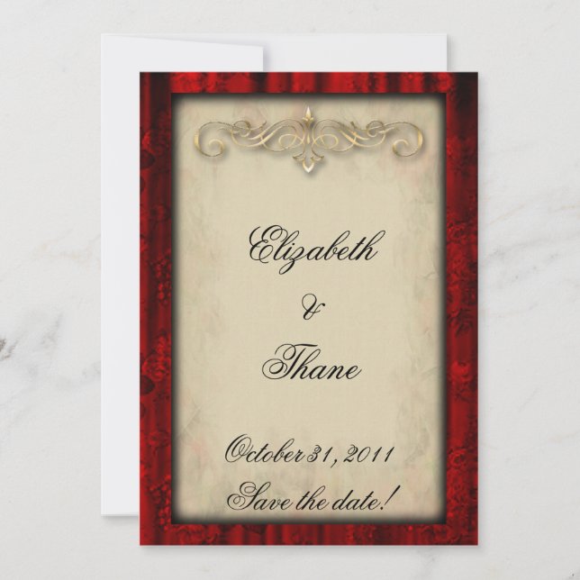Red Silk and Parchment Gothic Wedding Invitation (Front)