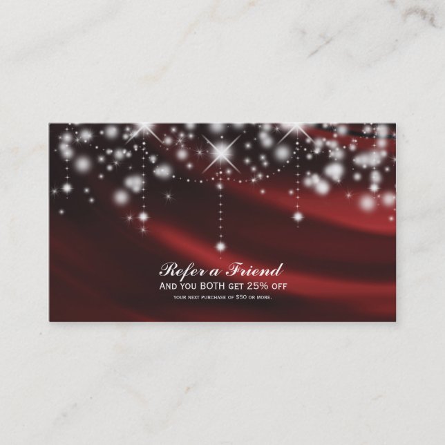 Red Silk & Sparkle Glam Salon Refer a Friend Referral Card (Front)