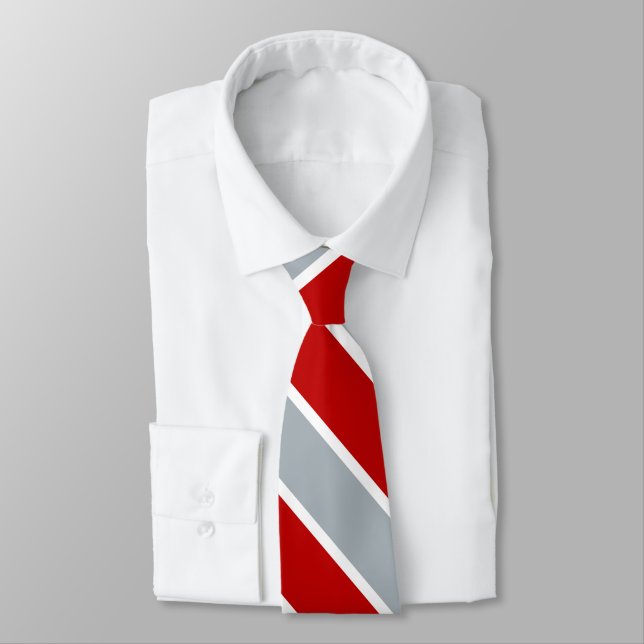 Red Silver and White University Stripe Tie (Tied)